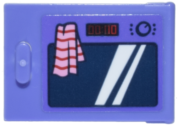 Lego Container, Cupboard 2 x 3 x 2 Door with Dark Blue Oven Window with White Reflections, Dial, Red Timer Digital Clock and Bright Pink Striped Cloth Pattern (Sticker) - Set 42677