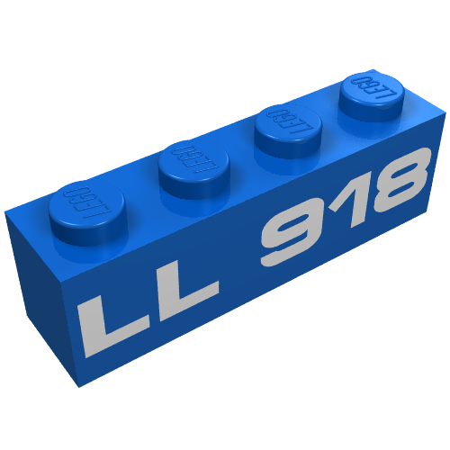 Lego Brick 1 x 4 with White 'LL918' Print / Blue