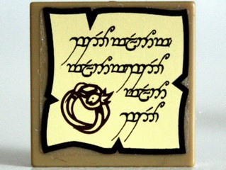 Lego Tile 2 x 2 with Ring Drawing and Elvish Text Pattern (Sticker) - Set 10237