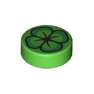 Lego Tile Round 1 x 1 with Four Leaf Clover Print / Bright Green