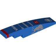 Lego Brick Curved 1 x 6 with Silver Bull On Sides, Red Stripe, White Sponsors print