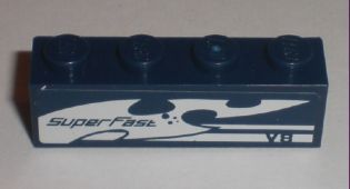 Lego Brick 1 x 4 with 'SuperFast' and 'V8' Pattern Model Left Side (Sticker) - Set 8194
