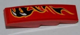 Lego Slope, Curved 4 x 1 with Claws and Black Flames Pattern Model Left Side (Sticker) - Set 8227 / Red