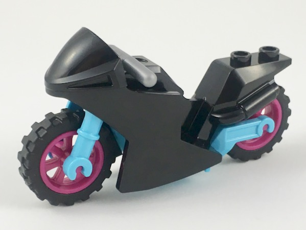 Lego Motorcycle Sport Bike with Medium Azure Frame, Magenta Wheels and Flat Silver Handlebars