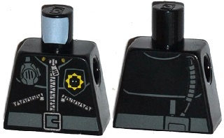 Lego Torso Police 3 Zippers, Minifigure Head Badge, Radio and Belt Pattern (Pattern on Front and Back) / Black