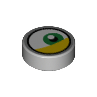 Lego Tile Round 1 x 1 with Green Eye, Yellow Eyelid print / Light Bluish Gray