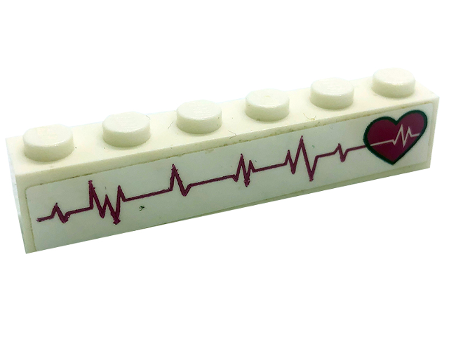Lego Brick 1 x 6 with Magenta Heart and Heart Beat Pattern Model Left Side (Sticker) - Set 41318