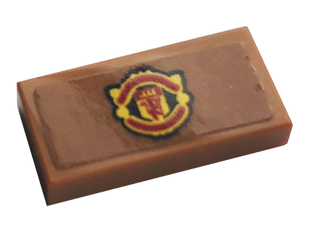 Lego Tile 1 x 2 with Manchester United Logo on Medium Nougat Background Pattern (Sticker) - Set 10272