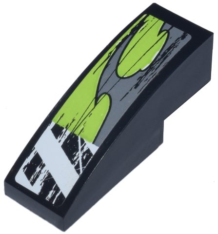 Lego Slope, Curved 3 x 1 with Danger Stripes and Lime Decorative Pattern Model Right Side (Sticker) - Set 8211