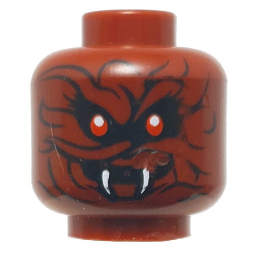 Lego Minifig Head General Machia, Dual Sided, Red Eyes, Wrinkles, White Fangs, Smile, Slight Wavy Lines / Twisted Smile, Prominent Wavy Lines Print [Hollow Stud] / Dark Red