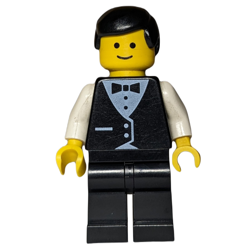 Lego Waiter, Man, Black Suit and Bow Tie, Black Hair (3626a Head)