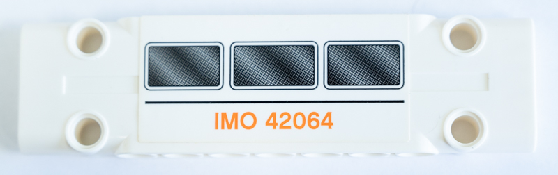 Lego Technic, Panel Plate 3 x 11 x 1 with Three Black Windows and Orange 'IMO 42064' Pattern (Sticker) - Set 42064 / White