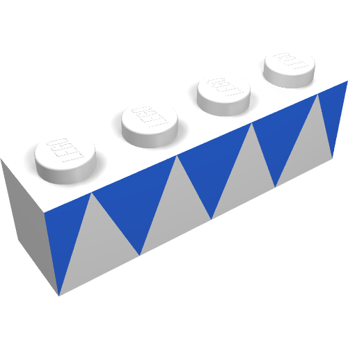 Lego Brick 1 x 4 with Blue Triangles Print / White
