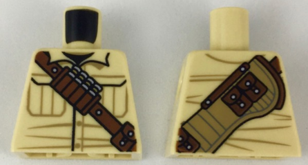 Lego Torso Shirt with Pockets, Reddish Brown Shoulder Belt with Shells and Pouches, Dark Tan Rifle Holster on Back Pattern / Tan