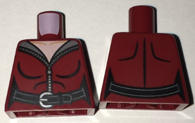 Lego Torso Female Top with Gray Collar, Zipper and Black Belt Front and Back Pattern / Dark Red