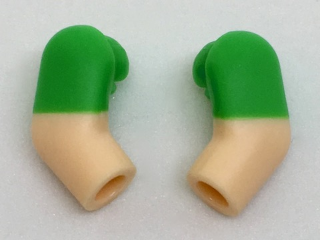 Lego Arm, (Matching Left and Right) Pair with Molded Bright Green Short Sleeves  Pattern / Light Nougat