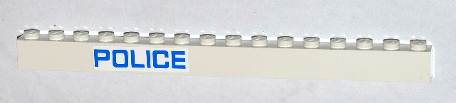 Lego Brick 1 x 16 with Blue 'POLICE' Pattern (Sticker) - Set 60046 / White