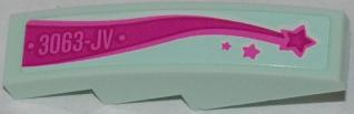 Lego Slope, Curved 4 x 1 with '3063-JV' and Magenta Shooting Star Pattern Model Right Side (Sticker) - Set 3063
