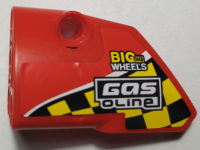 Lego Technic, Panel Fairing # 1 Small Smooth Short, Side A with Black and Yellow Squares, 'BIG big WHEELS', 'GASoline' Pattern (Sticker) - Set 42005