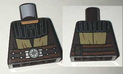 Lego Torso SW Jedi Robe, Belt with Silver Buckle, Black Collar Pattern (Quinlan Vos) / Dark Brown