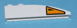 Lego Slope, Curved 6 x 1 with 2 Studs with Orange and Black Warning Triangle Pattern Model Right Side (Sticker) - Set 7676 / White