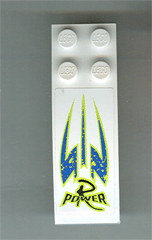 Lego Slope, Curved 6 x 2 with R Power Black, Blue and Lime Pattern (Sticker) - Set 8139