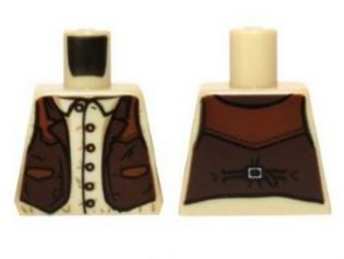 Lego Torso Shirt with Buttons and Brown Western Style Vest Pattern / Tan
