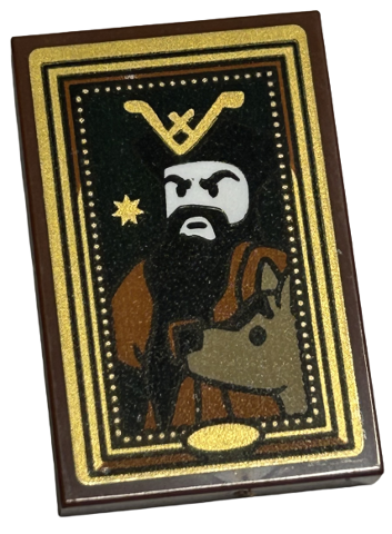 Lego Tile 2 x 3 with Picture of Wizard with Dog and Star in Gold Frame Pattern (Sticker) - Set 40577