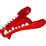 Lego Creature Body Part, Dragon Head Lower Jaw with Round Hole on Front and White Teeth Print / Red