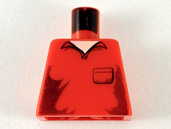 Lego Torso Shirt with Open Collar, Pocket and Dark Red Shadows, Light Nougat Neck Pattern / Red
