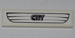 Lego Tile 1 x 4 with White Car Grille and 'CITY' Pattern (Sticker) - Set 4431 / White