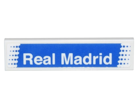 Lego Tile 1 x 4 with White 'Real Madrid' on Blue Background Pattern (Sticker) - Set 10299