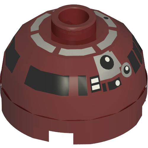 Lego Brick Round 2 x 2 Dome Top, Blocked Open Stud, Bottom Axle Holder with Silver and Black Astromech Droid Print (R4-P17)