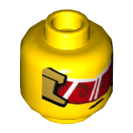 Lego Minifig Head Monkie Kid, Red Visor with Gold Frame / Angry Open Mouth Print / Yellow