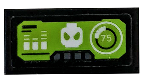 Lego Tile 1 x 2 with Lime Control Panel, '75' and Spider-Man Head Pattern (Sticker) - Set 76059 / Black
