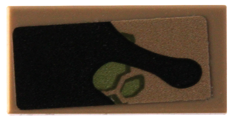 Lego Tile 1 x 2 with Olive Green Dots and Large Black Splotch Pattern (Sticker) - Set 76249 / Dark Tan