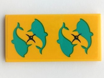 Lego Tile 2 x 4 with Cushion, Dark Turquoise Dolphins, Dark Blue Buttons Pattern (Sticker) - Set 41381