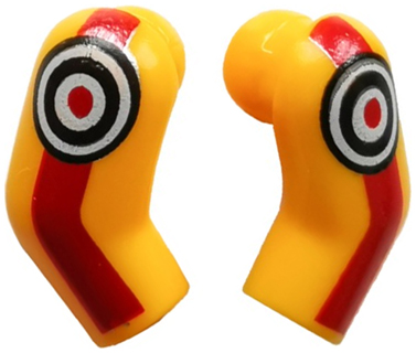 Lego Arm, (Matching Left and Right) Pair with Red Stripes and Black and White Targets Pattern / Bright Light Orange