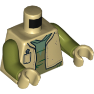 Lego Torso Vest with Pocket, Open over Sand Green and Olive Green Shirt Print, Olive Green Arms, Tan Hands / Tan