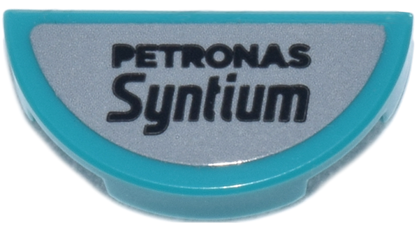 Lego Tile, Round 1 x 2 Half with Black 'PETRONAS Synthium' Logo on Light Bluish Gray Background Pattern (Sticker) - Set 77244