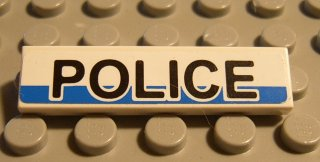 Lego Tile 1 x 4 with Black 'POLICE' on White and Blue Background Pattern (Sticker) - Set 8252 / White