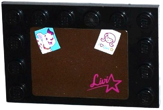 Lego Tile, Modified 4 x 6 with Studs on Edges with Mirror with Dog Photo, 'I (Heart) LIVI' Drawing, 'Livi' and Star Pattern (Sticker) - Set 41104 / Black