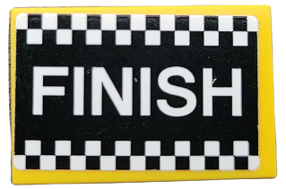 Lego Tile 2 x 3 with Black and White Checkered Stripes and 'FINISH' Pattern (Sticker) - Set 42104