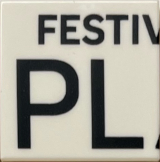 Lego Tile 2 x 2 with Black 'FESTIV' and 'PL' Pattern / White