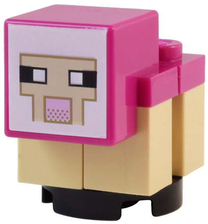 Lego Minecraft Sheep, Lamb, Tan Legs, Magenta Head - Brick Built