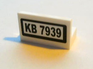 Lego Panel 1 x 2 x 1 with Black 'KB 7939' on White Background Pattern (Sticker) - Set 7939 / White