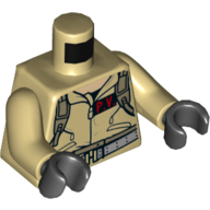 Lego Torso Jumpsuit with 'P.V.' ID Badge / 'PETER' on Back Print, Tan Arms, Black Hands / Tan