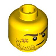 Lego Minifig Head Mac McCloud / Lion Knight, Beard Stubble, Brown Eyebrows, Crooked Smile, White Pupils and Scar Print