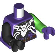 Lego Torso, Odd Arms and Hands, Belt, White Spider (Green Goblin Venom) Logo, Left Bright Green Arm and Dark Purple Hand, Right Black Arm and Hand / Dark Purple
