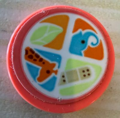 Lego Tile, Round 2 x 2 with Bottom Stud Holder with Elephant, Bandage, Leaf, and Giraffe in Circle Pattern (Sticker) - Set 41717